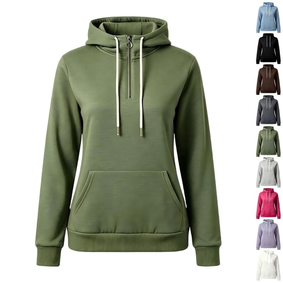 Tqcoqu Women's Quarter Zip Hoodie,Drawstring Hood Long Sleeve Pullover Sweatshirt with Kangaroo Pocket,Casual Fall Winter Solid Top