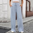 thumbnail image 1 of Tqcoqu Women's Ribbed Wide Leg Lounge Pants with Pockets Casual Relaxed Comfy Loose Soft Knit Pants with Drawstring,Light Blue,Women's S-XXL, 1 of 8