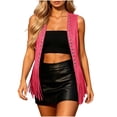 thumbnail image 1 of Tqcoqu Women's Rivet Fringe Suede Vest,Open Front Sleeveless Western Cowboy Style Casual Layering Waistcoat Jacket, 1 of 3