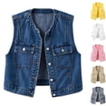 thumbnail image 1 of Tqcoqu Women's Round Collar Sleeveless Denim Vest Multi Pocket,Button Down Waistcoat Plus Size Jacket,2026 Spring Fall Trendy Clothes,Blue-1 Women's S-XXXXXL, 1 of 6
