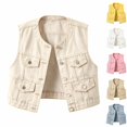 thumbnail image 1 of Tqcoqu Women's Round Collar Sleeveless Denim Vest Multi Pocket,Button Down Waistcoat Plus Size Jacket,2026 Spring Fall Trendy Clothes,Khaki Women's S-XXXXXL, 1 of 10