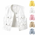 thumbnail image 1 of Tqcoqu Women's Round Collar Sleeveless Denim Vest Multi Pocket,Button Down Waistcoat Plus Size Jacket,2026 Spring Fall Trendy Clothes,White Women's S-XXXXXL, 1 of 10