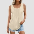thumbnail image 1 of Tqcoqu Women's Lightweight Breathable Pleated Tank Top, Scoop Neck Sleeveless Curved Hem Casual Tunic,Beige,Women's S-XXXXXL, 1 of 6
