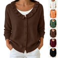 thumbnail image 1 of Tqcoqu Women's Ruffled V-Neck Button Down Knit Cardigan, Solid Long Sleeve Casual Fall Winter Sweater Outerwear, 1 of 7