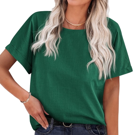 Tqcoqu Women's Short Sleeve Shirts Crew neck Loose Casual Summer Basic Tees Tops,Green,Women's S-XXL