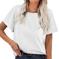 thumbnail image 1 of Tqcoqu Women's Short Sleeve Shirts Crew neck Loose Casual Summer Basic Tees Tops,White,Women's S-XXL, 1 of 6