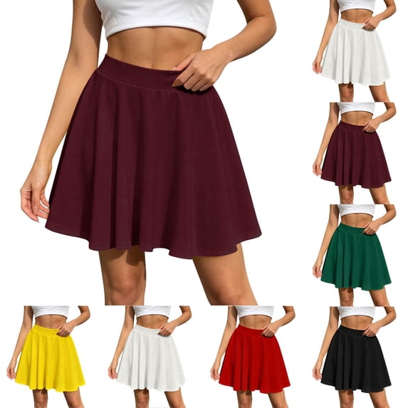 Tqcoqu Women's Skirt Basic Mini Skater Skirt 2026 Summer Skirts Stretchable High Waist A-Line Party Club Skirts