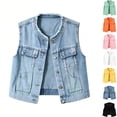 thumbnail image 1 of Tqcoqu Women's Sleeveless Denim Plus Size Vest,Round Collar Frayed Edge Multi Pocket Waistcoat Jacket,2026 Spring Fall Trendy Clothes,Blue Women's S-XXXXXL, 1 of 9