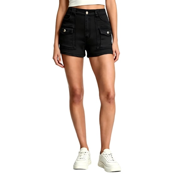 Tqcoqu Women's Slim Fit Denim Jean Hot Shorts,High Waist Pearl Button Flap Pockets Jean Shorts,Black Women's S-XXL