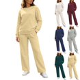 thumbnail image 1 of Tqcoqu Women's Solid 2 Piece Sweatsuit,Crew Neck Long Sleeve Sweatshirt & Elastic Waist Wide Leg Sweatpants,Thick Casual Loungewear Outfit Set,Yellow Women's S-XXXL, 1 of 9