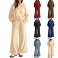 thumbnail image 1 of Tqcoqu Women's Solid 2 Piece Tracksuit,Cropped Hoodie Sweatshirt & Elastic Waist Wide Leg Sweatpants,Casual Streetwear Loungewear Outfit Set,Khaki Women's S-XXL, 1 of 9
