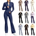 thumbnail image 1 of Tqcoqu Women's Solid 2 Piece Yoga Outfit,Zip Up Cropped Jacket & High Waist Flare Long Pants,Stretch Athletic Workout Plus Size Tracksuit Set for Women,Navy Women's S-XXXXXL, 1 of 7