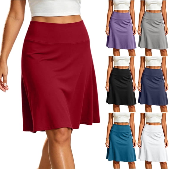 Tqcoqu Women's Solid A-Line Skort High Waist Stretch Athletic Yoga Midi Skirt