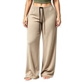 thumbnail image 1 of Tqcoqu Women's Solid Color Drawstring Elastic Waist Wide Leg Pants Casual Loungewear Long Trousers For Fall Winter, 1 of 6