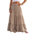 thumbnail image 1 of Tqcoqu Women's Solid Cotton Linen Tiered Maxi Skirt,Smocked Elastic High Waist Flowy Boho Beach Long Skirt, 1 of 5