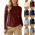 thumbnail image 1 of Tqcoqu Women's Solid Crew Neck Long Sleeve T-Shirt,Curved Hem Soft Stretch Basic Layering Top,Casual Daily Base Tee, 1 of 10