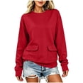 thumbnail image 1 of Tqcoqu Women's Solid Crew Neck Pullover Sweatshirt with Dual Front Patch Pockets,Long Sleeve Loose Casual Tops for Fall Winter,Red Women's S-XXL, 1 of 7