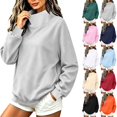thumbnail image 1 of Tqcoqu Women's Solid Mock Neck Sweatshirt,Drop Shoulder Long Sleeve Curved Split Hem Loose Casual Pullover Top, 1 of 10