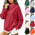 thumbnail image 1 of Tqcoqu Women's Solid Mock Neck Sweatshirt,Drop Shoulder Long Sleeve Curved Split Hem Loose Casual Pullover Top, 1 of 10