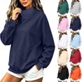 thumbnail image 1 of Tqcoqu Women's Solid Mock Neck Sweatshirt,Drop Shoulder Long Sleeve Curved Split Hem Loose Casual Pullover Top, 1 of 10