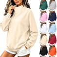 thumbnail image 1 of Tqcoqu Women's Solid Mock Neck Sweatshirt,Drop Shoulder Long Sleeve Curved Split Hem Loose Casual Pullover Top, 1 of 10