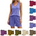 thumbnail image 1 of Tqcoqu Women's Solid Modal 2 Piece Pajama Set, V Neck Sleeveless Tank Top & Elastic Waist Shorts Soft, Summer Loungewear Sleepwear Outfit Set for Women,Gray Women's M-XXL, 1 of 7
