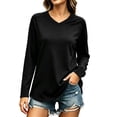 thumbnail image 1 of Tqcoqu Women's Solid V Neck Raglan Long Sleeve Tunic Tops,Curved Hem Loose Soft Casual Basic Shirts For Fall Layering,Black Women's S-XXL, 1 of 6