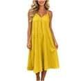 thumbnail image 1 of Tqcoqu Women's Spaghetti Strap V Neck Midi Dress with Side Pockets,2026 Loose Casual Summer Tank Dresses,Yellow Women's S-XXL, 1 of 5