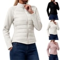thumbnail image 1 of Tqcoqu Women's Stand Collar Puffer Jacket Full Zip Fleece Raglan Long Sleeve Slim Fit Lightweight Windproof Warm Outerwear Coat For Fall Winter,White Women's XS-L, 1 of 9