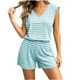 thumbnail image 1 of Tqcoqu Women's Striped 2 Piece Pajama Set,V Neck Sleeveless with Built In Bra Tank Top & Elastic Waist Shorts,Soft Loungewear Sleepwear Outfit Set,Green Women's XL-XXL, 1 of 6