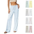 thumbnail image 1 of Tqcoqu Women's Striped Palazzo Pants,Wide Leg Lounge Pant,Casual Baggy Elastic Waist Straight Drawstring Trousers, 1 of 7