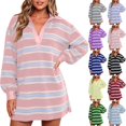 thumbnail image 1 of Tqcoqu Women's Striped Sweatshirt Dress Long Sleeve V Neck Oversized Pullover Sweatshirt Fall Outfits, 1 of 10