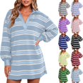 thumbnail image 1 of Tqcoqu Women's Striped Sweatshirt Dress Long Sleeve V Neck Oversized Pullover Sweatshirt Fall Outfits, 1 of 10