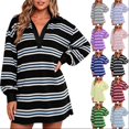 thumbnail image 1 of Tqcoqu Women's Striped Sweatshirt Dress Long Sleeve V Neck Oversized Pullover Sweatshirt Fall Outfits, 1 of 10