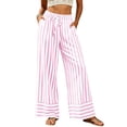 thumbnail image 1 of Tqcoqu Women's Striped Wide Leg High Waist Pants,Drawstring Elastic Loose Casual Beach Vacation Long Trouser with Pockets, 1 of 7