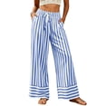 thumbnail image 1 of Tqcoqu Women's Striped Wide Leg High Waist Pants,Drawstring Elastic Loose Casual Beach Vacation Long Trouser with Pockets, 1 of 7