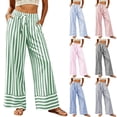 thumbnail image 1 of Tqcoqu Women's Striped Wide Leg High Waist Pants,Drawstring Elastic Loose Casual Beach Vacation Long Trouser with Pockets, 1 of 8
