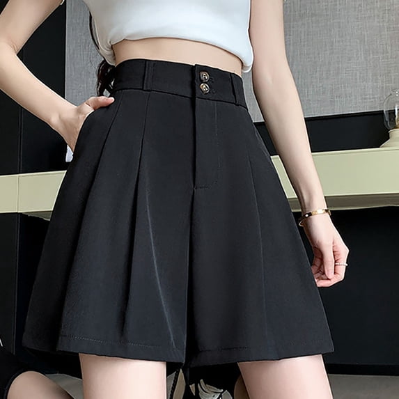 Tqcoqu Women's Summer High Waist Wide Leg Double Button Zipper Casual A Line Mini Skirt,Black,Women's M-XXXXL
