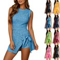 thumbnail image 1 of Tqcoqu Women's Summer Sleeveless Mini Dress Gingham Romper,Front Tie Wrap Skort Style Shorts Jumpsuit,Casual One Piece Outfit, 1 of 8