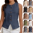 thumbnail image 1 of Tqcoqu Women's Tank Tops Round Neck Suit Vest Sleeveless Button Business Jacket Waistcoat Top,Beige,Women's S-XXXL, 1 of 10