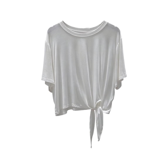 Tqcoqu Women's Tie Front Short Sleeve T-Shirt,Loose Crew Neck Casual Summer Irregular Hem Tops,2026 Spring Summer Trendy Clothes,White Women's M-XXL