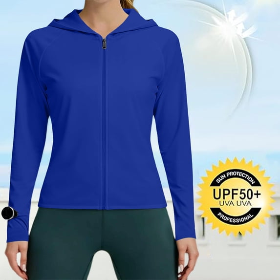 Tqcoqu Women's UPF 50+ Sun Protection Hoodie Jacket Lightweight Long Sleeve Sun Shirt for Women with Pocket Hiking Outdoor,Blue,Women's S-XXL