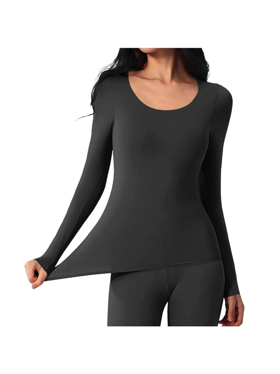 Women's Ultra Stretch Soft Thermal Top,Solid Scoop Neck Long Sleeve Base Layer Undershirt,2026 Fall Winter Clothes