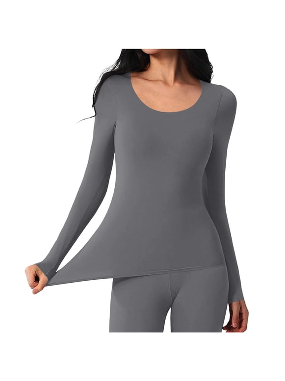 Women's Ultra Stretch Soft Thermal Top,Solid Scoop Neck Long Sleeve Base Layer Undershirt,2026 Fall Winter Clothes