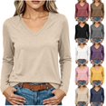 thumbnail image 1 of Tqcoqu Women's V Neck Long Sleeve T-Shirt,Slim Fitted Stretch Basic Layering Top Casual Daily Base Tee, 1 of 10