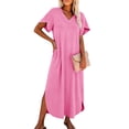 thumbnail image 1 of Tqcoqu Women's V Neck Short Sleeve Side Slit Loose Maxi Casual Dresses with Pockets,Hot Pink Women's S-XXL, 1 of 9