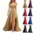 thumbnail image 1 of Tqcoqu Women's V Neck Sleeveless Maxi Dress,High Side Slit Flowy Formal Evening Party Gown,Khaki Women's S-XXL, 1 of 8