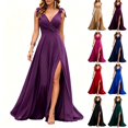 thumbnail image 1 of Tqcoqu Women's V Neck Sleeveless Maxi Dress,High Side Slit Flowy Formal Evening Party Gown,Purple Women's S-XXL, 1 of 7