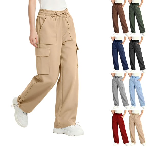 Tqcoqu Women's Wide Leg Cargo Pants,Elastic Drawstring Waist Drawstring Cuff Loose Pants with Multi Pockets,Black Women's S-XXXL
