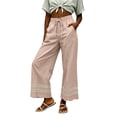 thumbnail image 1 of Tqcoqu Women's Wide Leg Cropped Pants,Eyelet Embroidered Hem Drawstring Elastic Waist Trendy Loose Pants,Khaki Women's S-XXL, 1 of 6